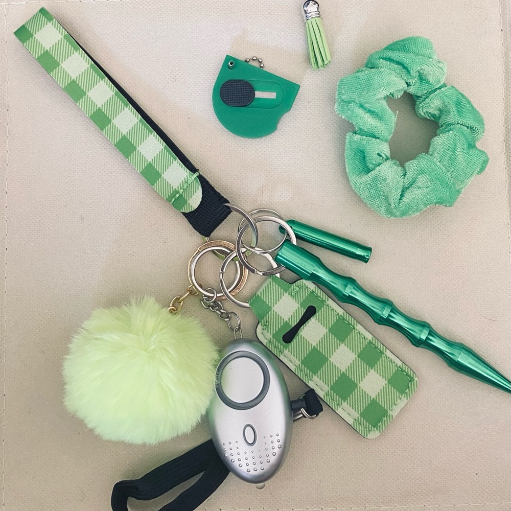 Green plaid safety keychain